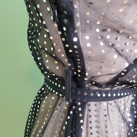 Sheer Black and Silver Metallic Faux Wrap Dress - Picture 8 of 10